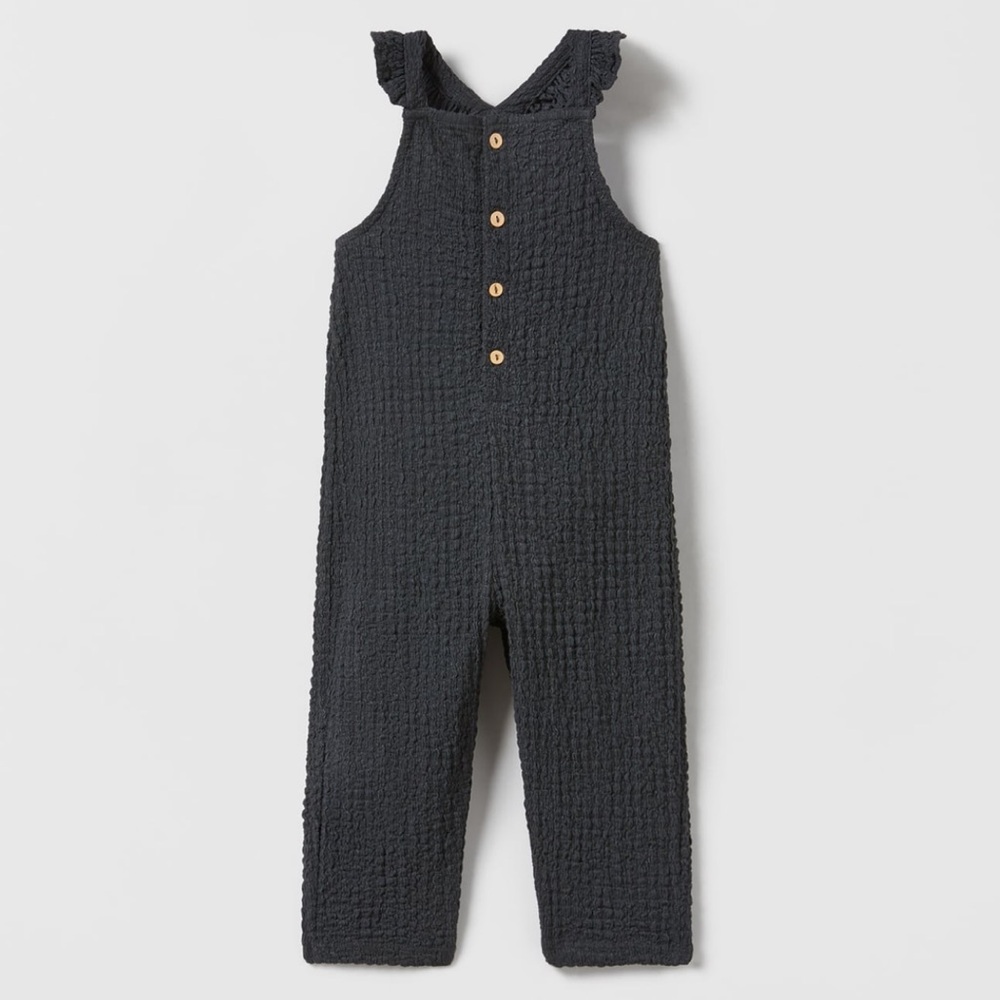 Zara Girls Black Textured and ruffled Overalls